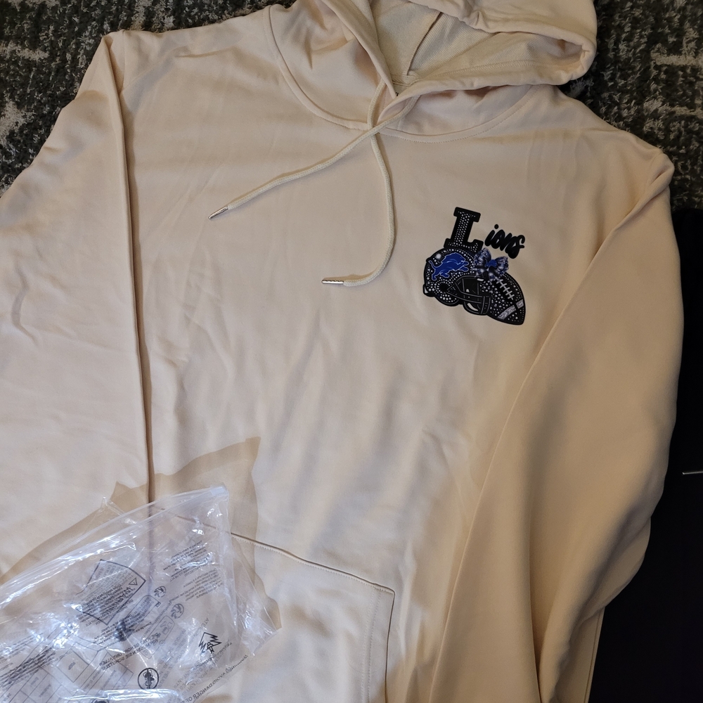 Cream Hoodie with Blue Graphic